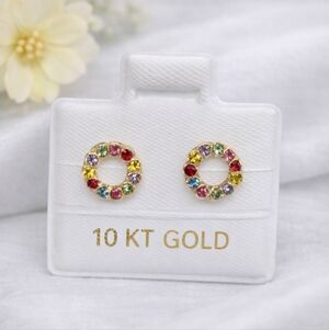 Donut CZ Colorful Round Stud Earrings 10K Mexican Gold